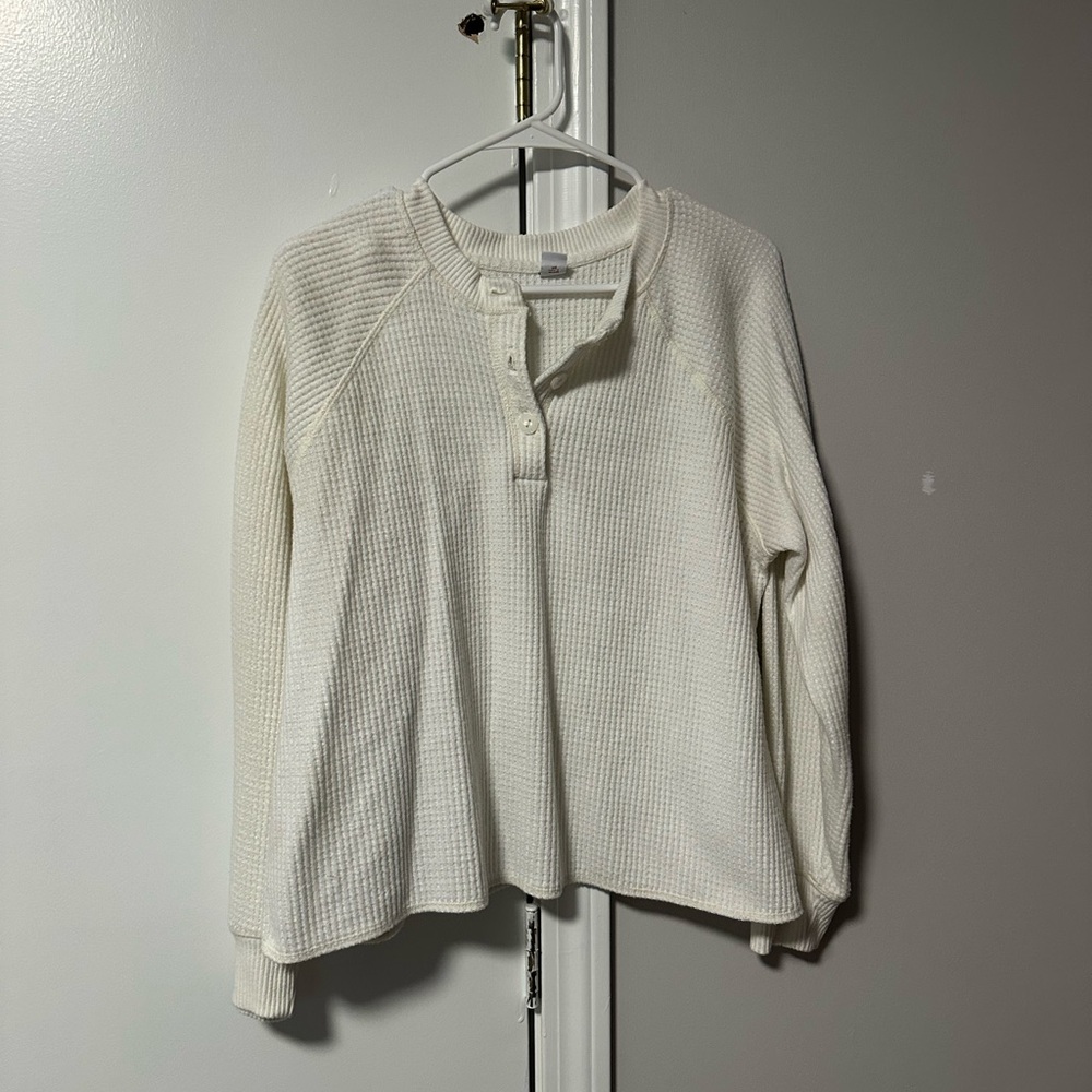 Old Navy Cream Waffle Knit Button Down Shirt